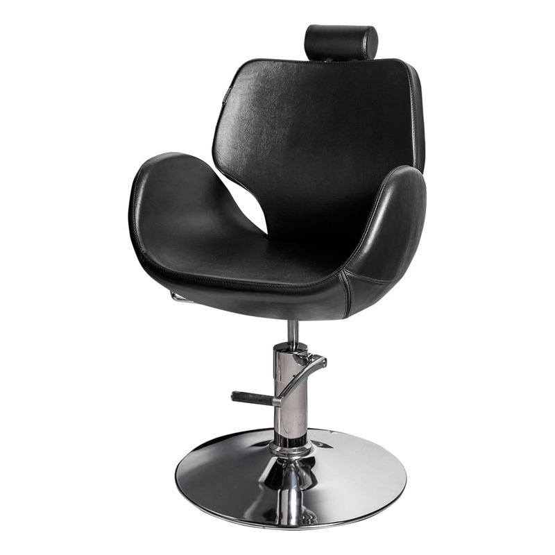 Sillon-Glove-para-peluqueria-color-Negro-con-respaldo-apoyabrazos-apoyacabezas-y-palanca-para-regular-altura